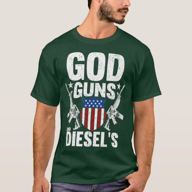 American Diesel Truck Owners God Guns  Diesels T-Shirt (Front)