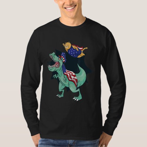 American Dinosaur And Flying Cat T_Shirt