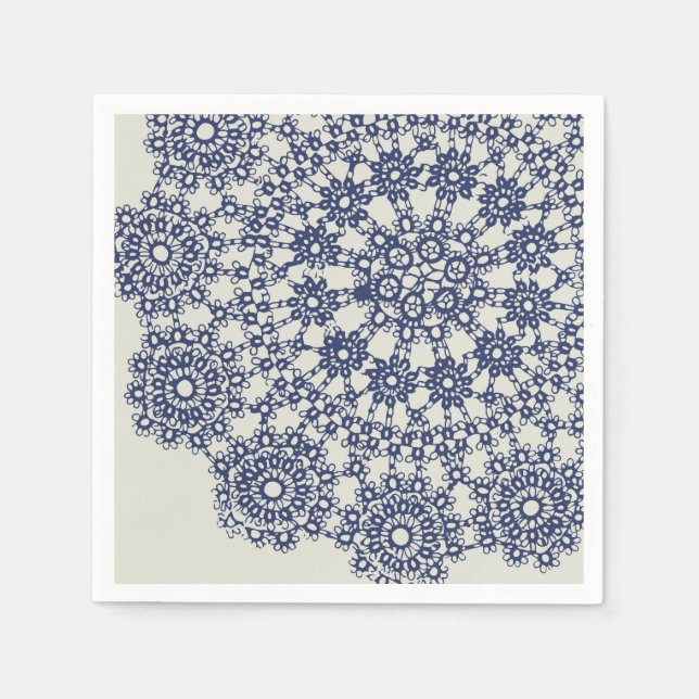 American Doily & Lace, 12, Blue On Cream Paper Pla Napkins (Front)