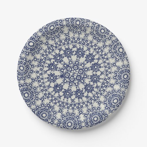 American Doily  Lace 12 Blue On Cream Paper Plates