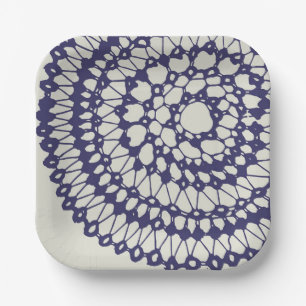 American Doily & Lace, 1, Blue On Cream Paper Plates