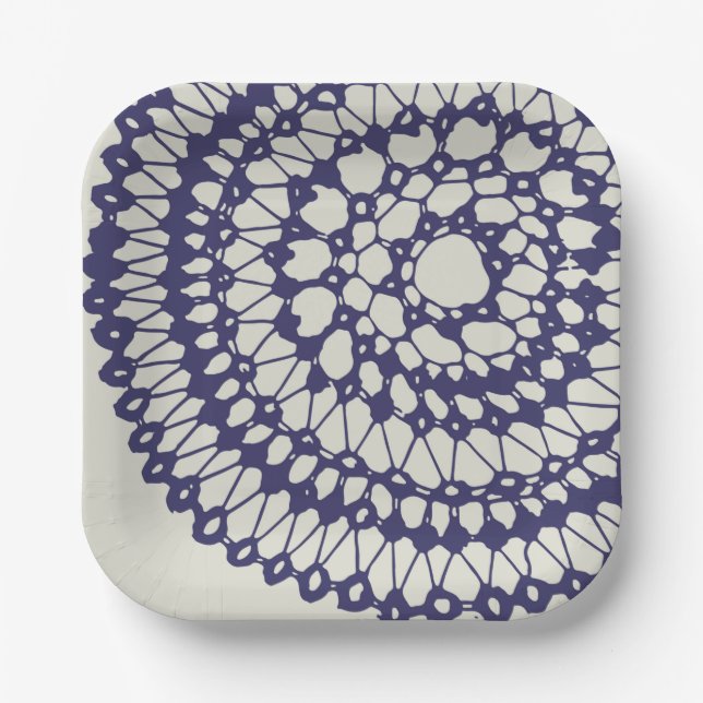American Doily & Lace, 1, Blue On Cream Paper Plates (Front)