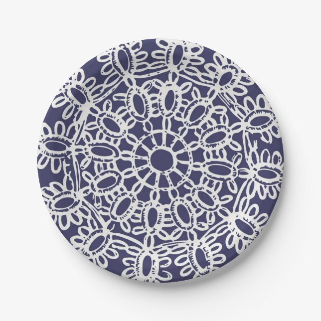 American Doily & Lace, 7, Cream on Blue Paper Plates (Front)