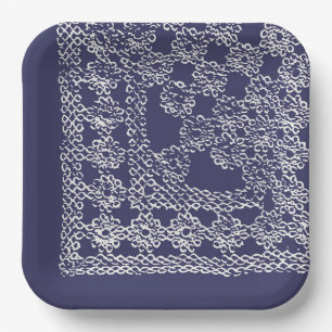 American Doily & Lace, Square Edge1, Cream on Blue Paper Plates