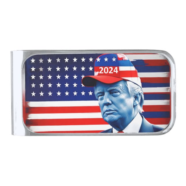 American Donald Trump 2024 Flag Silver Finish Money Clip (Front)