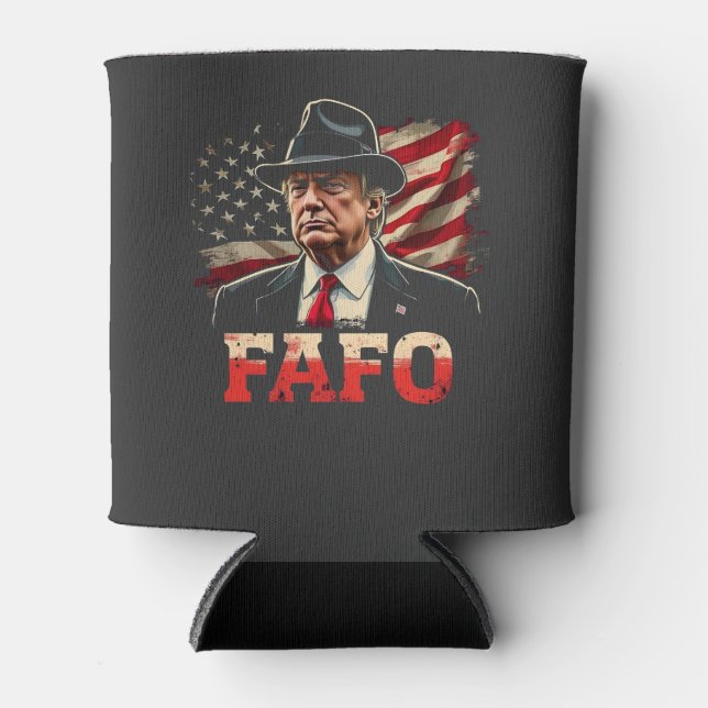 American Donald Trump FAFO USA Flag Patriotic Can Cooler (Front)