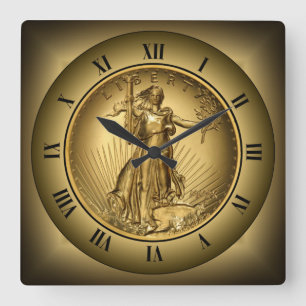 American Double Eagle Gold Coin ~ Lady Liberty ~ Square Wall Clock