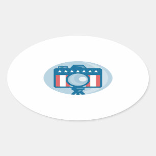 American DSLR Camera Stars and Stripes Flag Oval Sticker