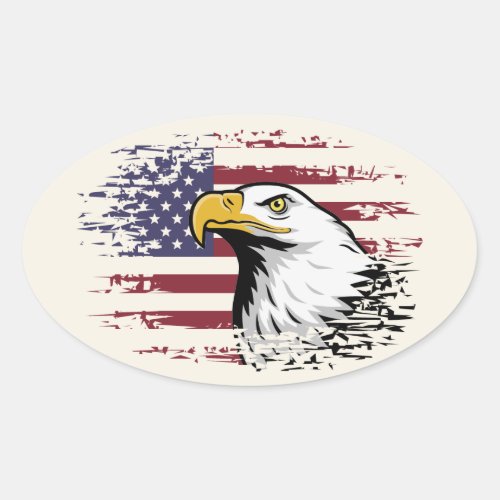 American eagle against USA flag background Oval Sticker