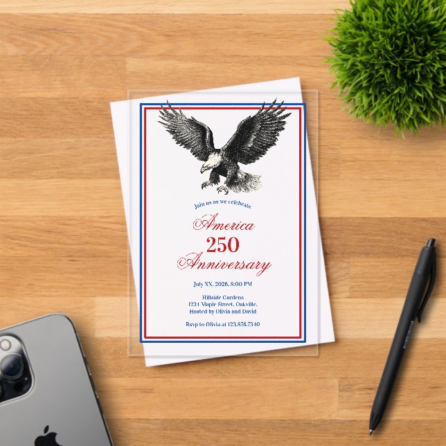 American Eagle America 250 Anniversary Party Acrylic Invitations (Insitu (Invitation Card))