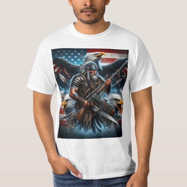 American eagle and flag combined with Warrier T-Shirt (Front)