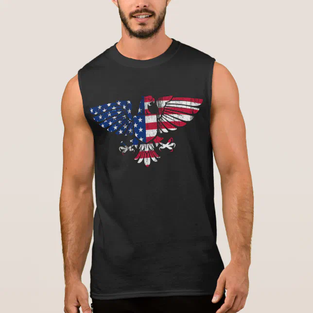 American Eagle and Flag Design. Sleeveless Tshirt. Sleeveless Shirt (Front)