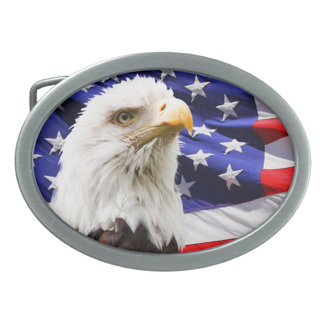 American Eagle and Flag Oval Belt Buckle (Front)
