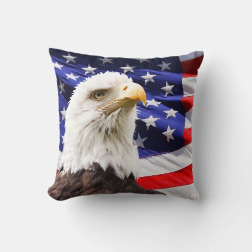 American Eagle and Flag Throw Pillow