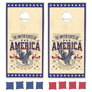 American Eagle Detailed Red White Blue Cornhole Set