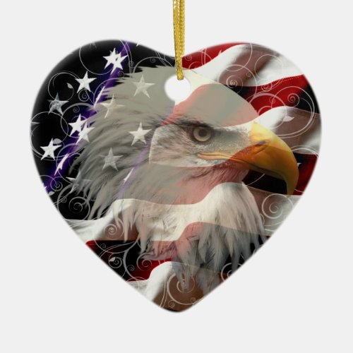 American Eagle Flag Heart Ornament