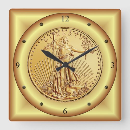 American Eagle Gold Coin  Lady Liberty  Square Wall Clock