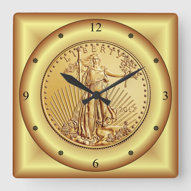 American Eagle Gold Coin ~ Lady Liberty ~ Square Wall Clock (Front)