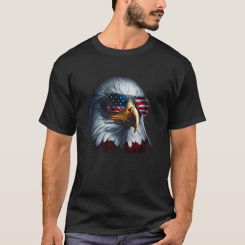 American Eagle Graphic Patriotic USA Flag Sunglass T_Shirt