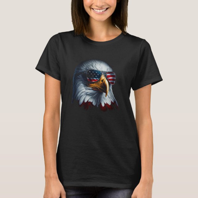 American Eagle Graphic Patriotic USA Flag Sunglass T-Shirt (Front)