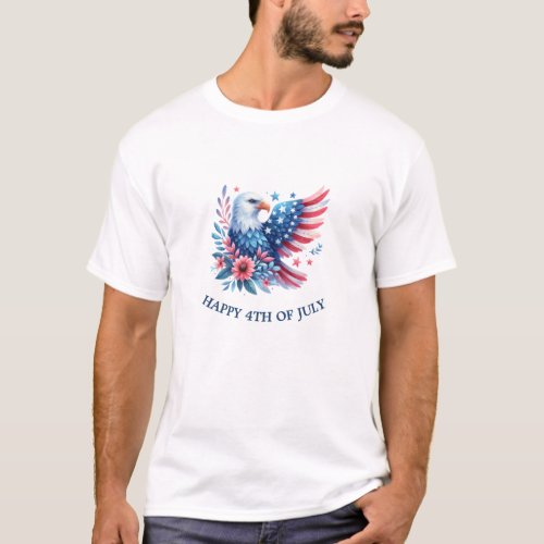 American eagle Happy 4th of July red blue white T_Shirt