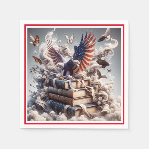 American Eagle History with red border Napkins