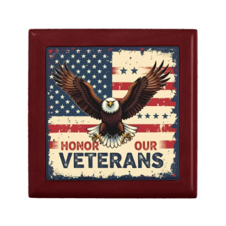 American Eagle Honor Our Veterans Wooden Keepsake  Gift Box
