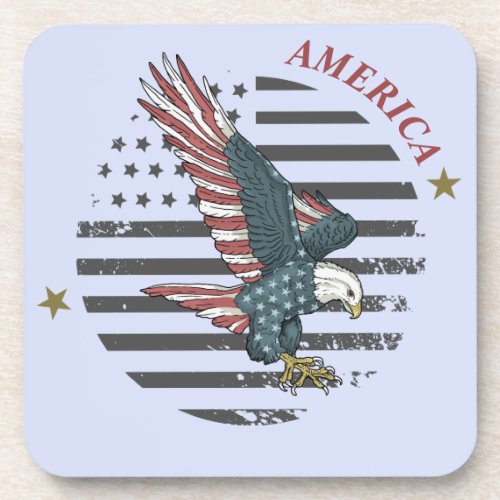 American Eagle on Distressed Flag Beverage Coaster