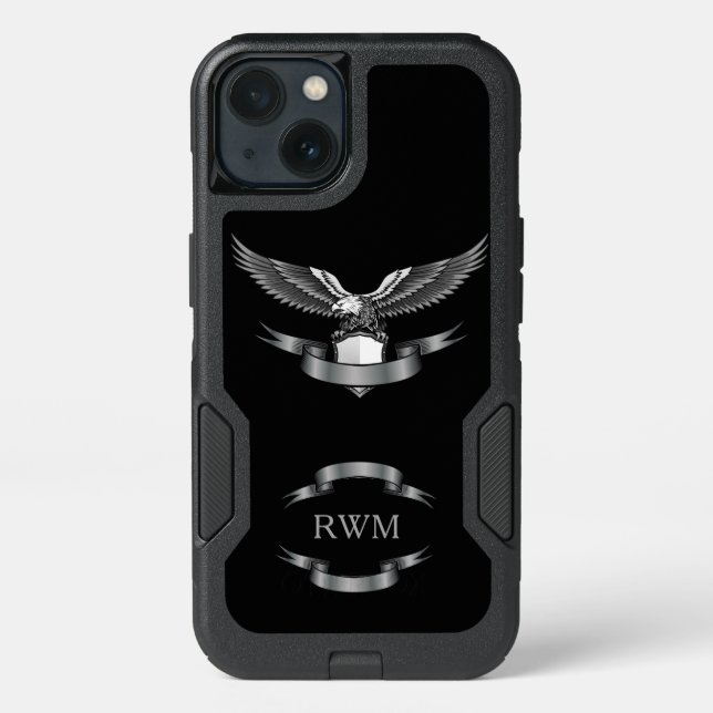 American Eagle Patriot, Monogram, Black & Silver Otterbox iPhone Case (Back)