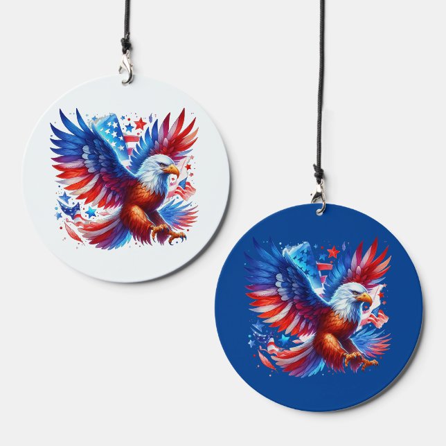 American Eagle Patriotic Design Red White Blue Wind Chime (Front & Back)