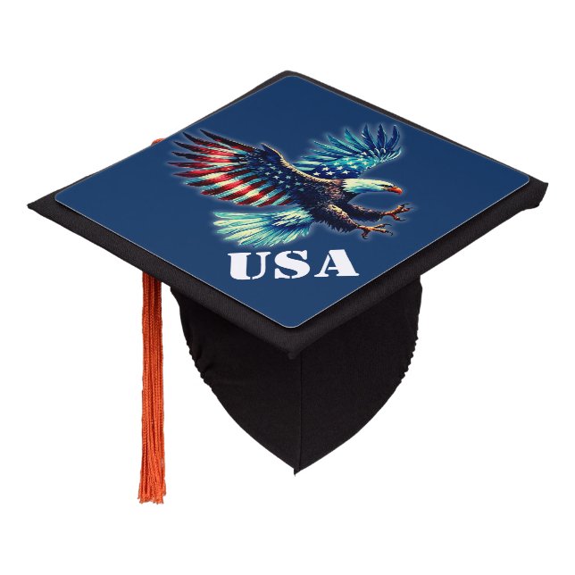 American Eagle Patriotic Flag Blue Graduation Cap Topper (Angled)