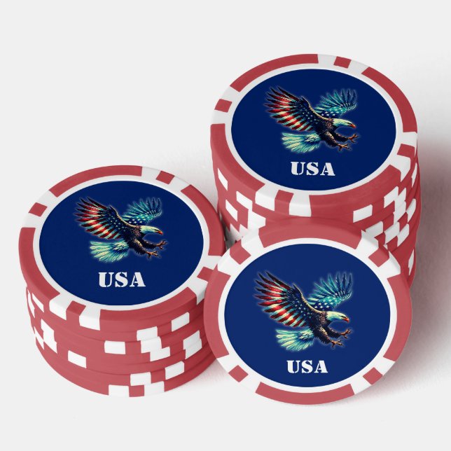 American Eagle Patriotic Flag Blue Poker Chips (Stack)