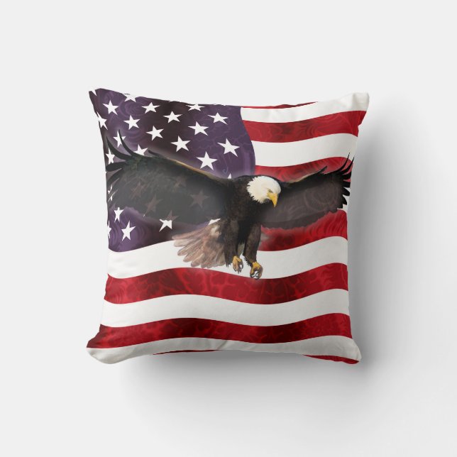 American Eagle Patriotic Flag Throw Pillow (Front)
