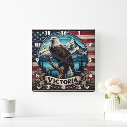 American Eagle Perched by Mountains in Victoria Square Wall Clock