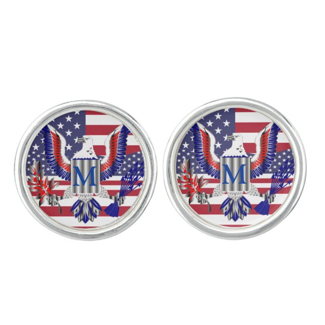 American eagle symbol and flag cufflinks (Front)