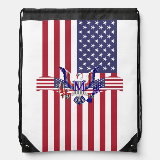 American eagle symbol and flag drawstring bag (Front)
