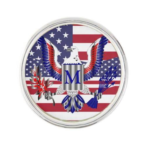 American eagle symbol and flag pin