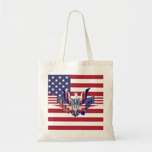 American eagle symbol and flag tote bag