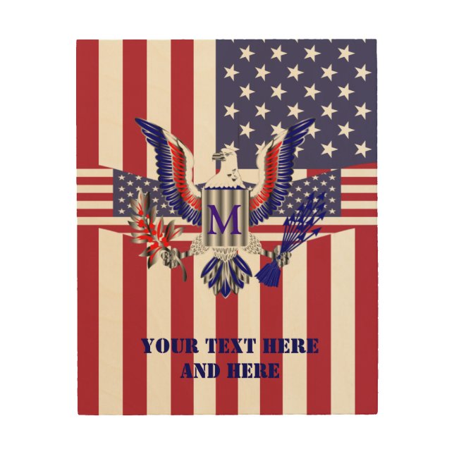 American eagle symbol and flag wood wall decor (Front)