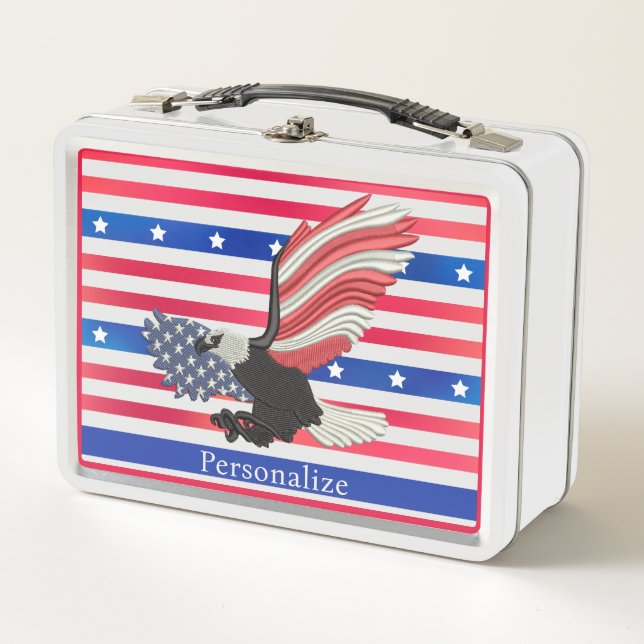 American Eagle USA Patriotic Stars Stripes Metal Lunch Box (Front)