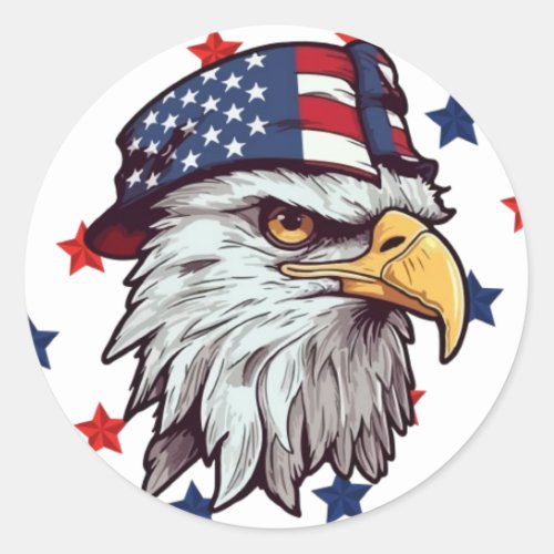 American eagle wearing a USA hat Classic Round Sticker