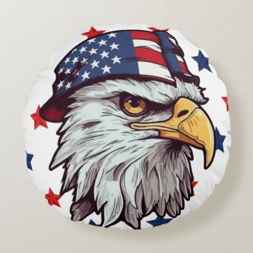 American eagle wearing a USA hat Round Pillow