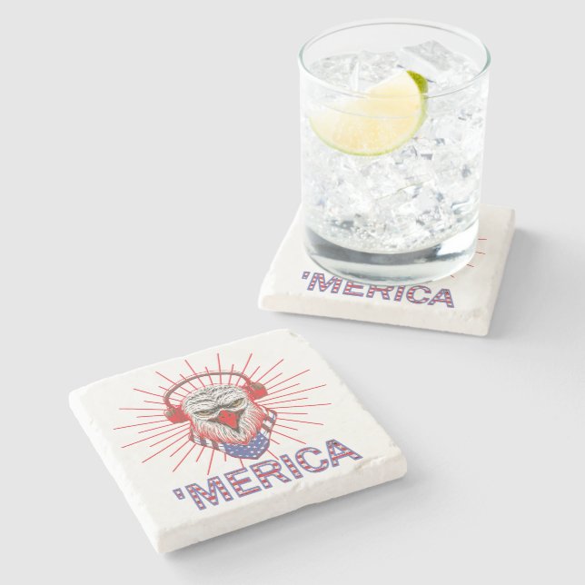 American Eagle Wearing Headphone Stone Coaster (Side)