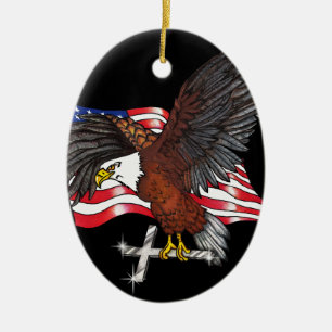 American Eagle with Cross Ceramic Ornament