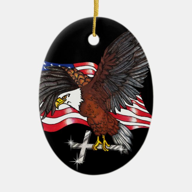 American Eagle with Cross Ceramic Ornament (Front)