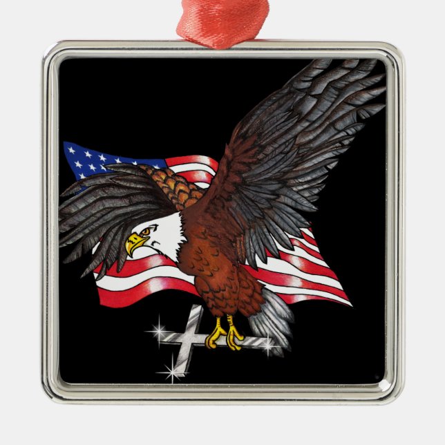 American Eagle with Cross Metal Ornament (Front)