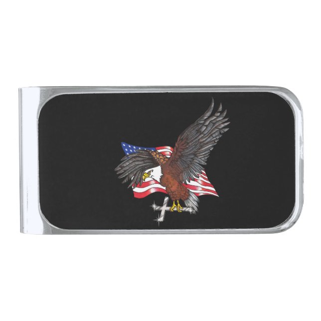 American Eagle with Cross  Silver Finish Money Clip (Front)