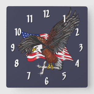 American Eagle with Cross Square Wall Clock