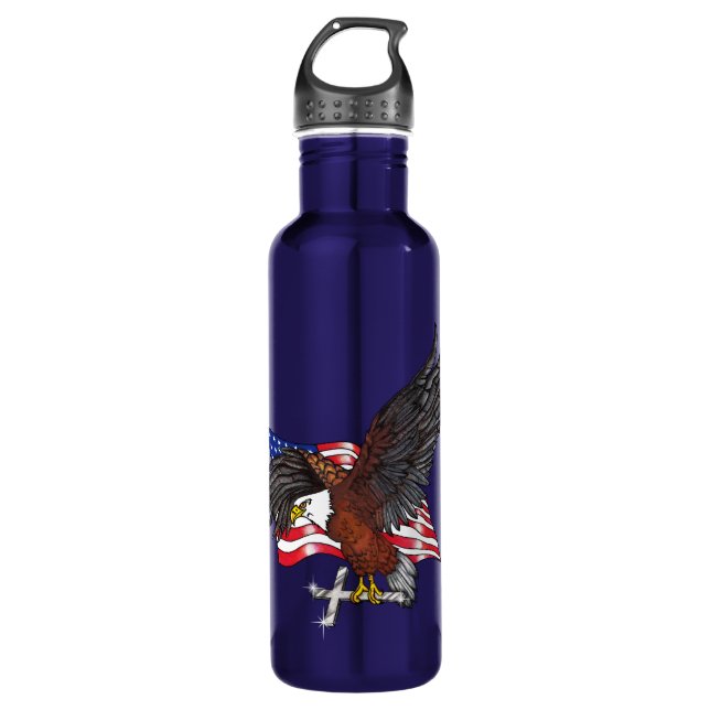 American Eagle with Cross  Stainless Steel Water Bottle (Front)