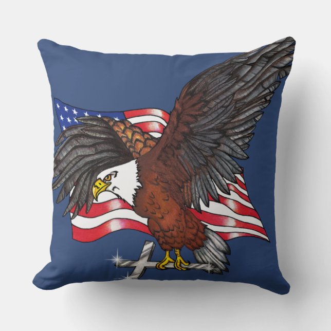 American Eagle with Cross Throw Pillow (Front)